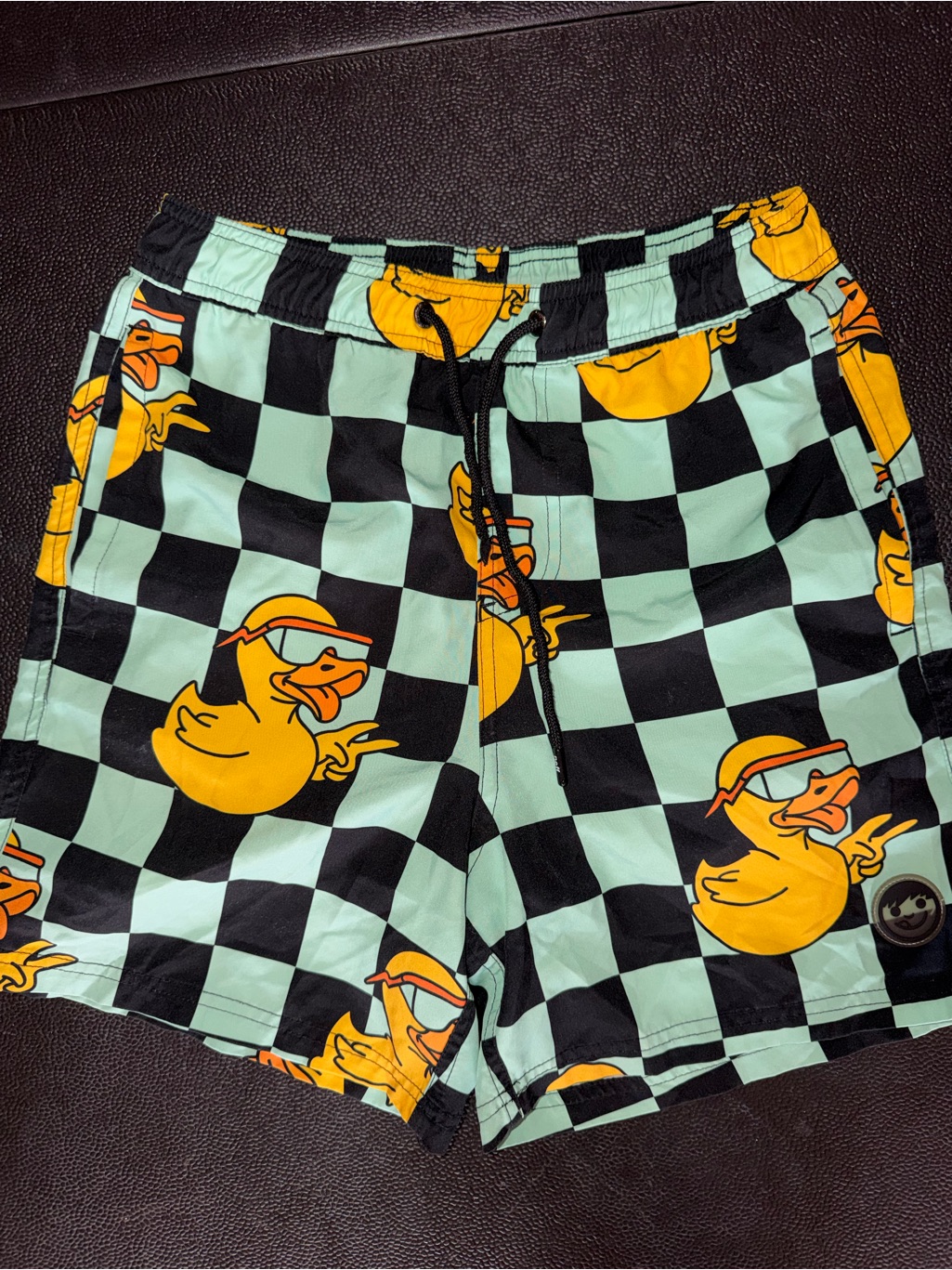 Neff Mint & Black Checkerboard Swim Shorts With Yellow Duck Accents